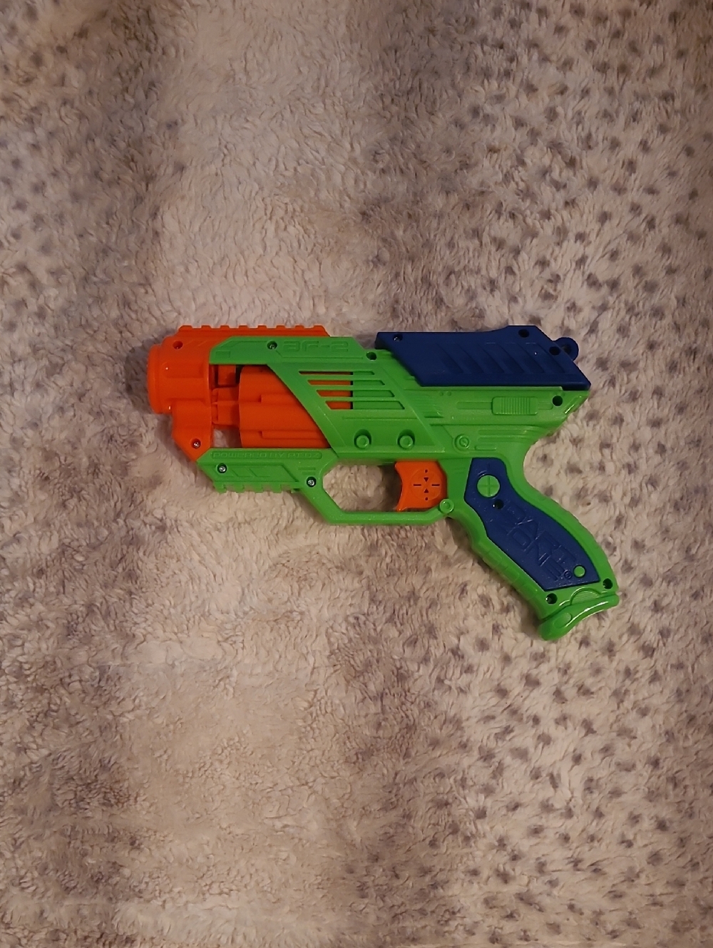 Green and Blue Foam Dart Blaster with Orange Accents - Kids Toy